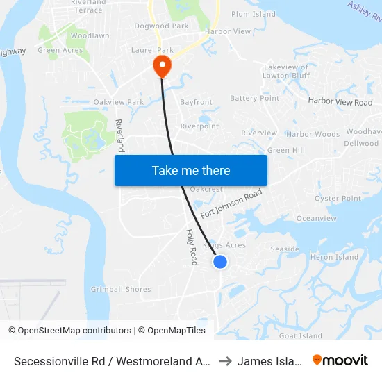 Secessionville Rd / Westmoreland Ave to James Island map