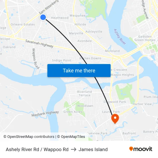 Ashely River Rd / Wappoo Rd to James Island map