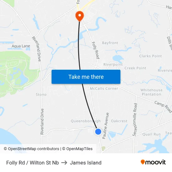 Folly Rd / Wilton St Nb to James Island map