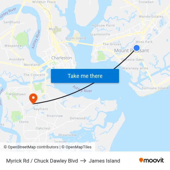 Myrick Rd / Chuck Dawley Blvd to James Island map