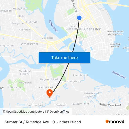 Sumter St / Rutledge Ave to James Island map