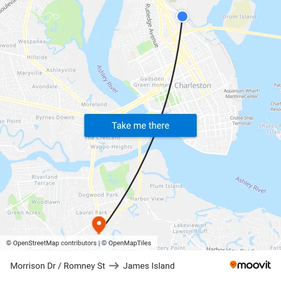 Morrison Dr / Romney St to James Island map