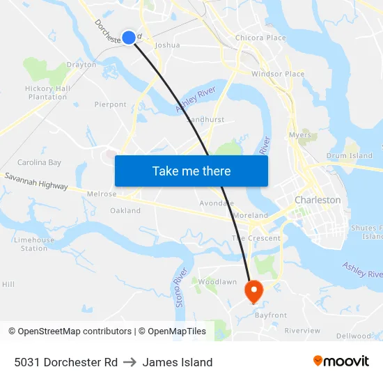5031 Dorchester Rd to James Island map