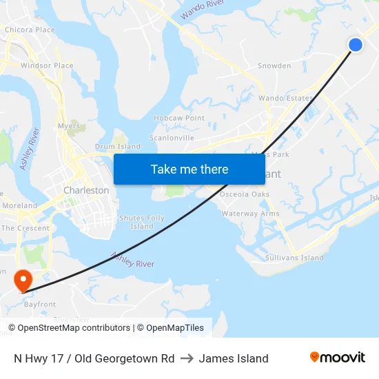 N Hwy 17 / Old Georgetown Rd to James Island map