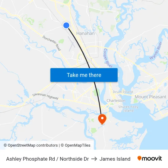Ashley Phosphate Rd / Northside Dr to James Island map
