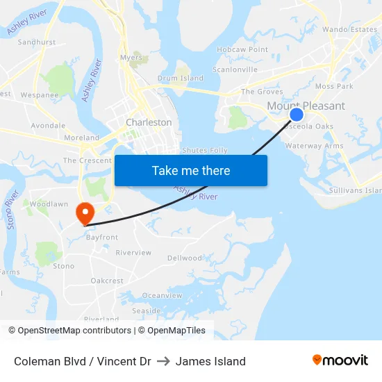 Coleman Blvd / Vincent Dr to James Island map