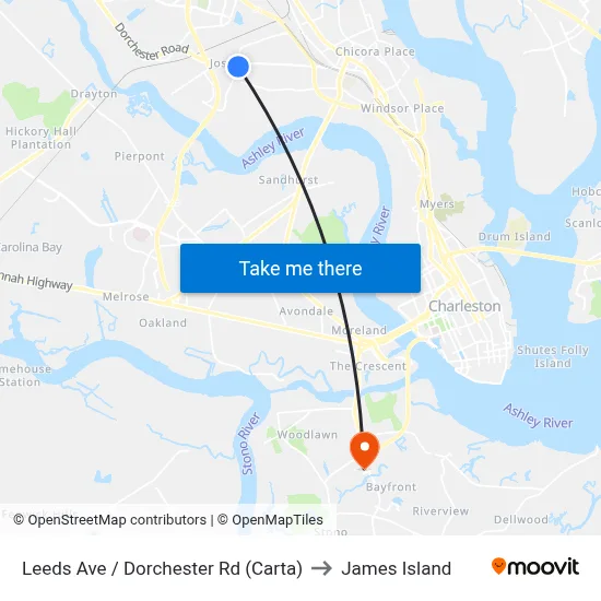 Leeds Ave / Dorchester Rd (Carta) to James Island map
