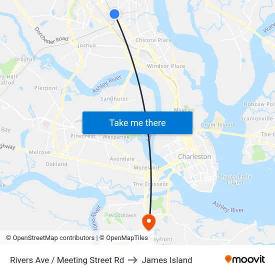 Rivers Ave / Meeting Street Rd to James Island map
