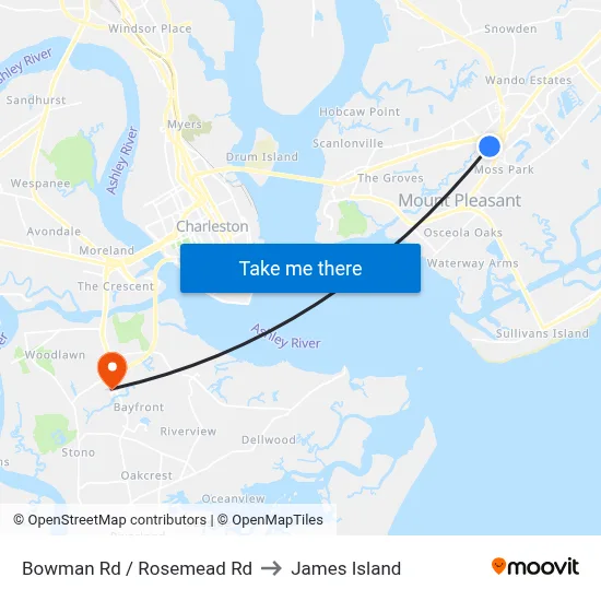Bowman Rd / Rosemead Rd to James Island map
