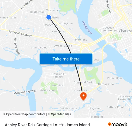 Ashley River Rd / Carriage Ln to James Island map