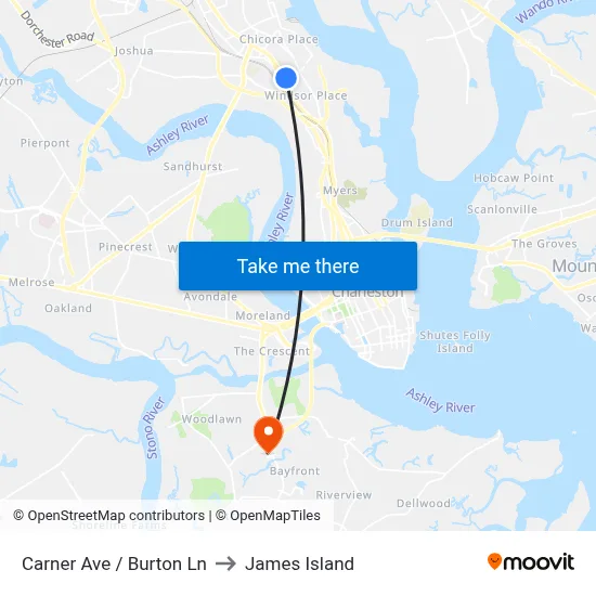 Carner Ave / Burton Ln to James Island map