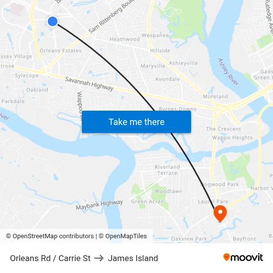 Orleans Rd / Carrie St to James Island map