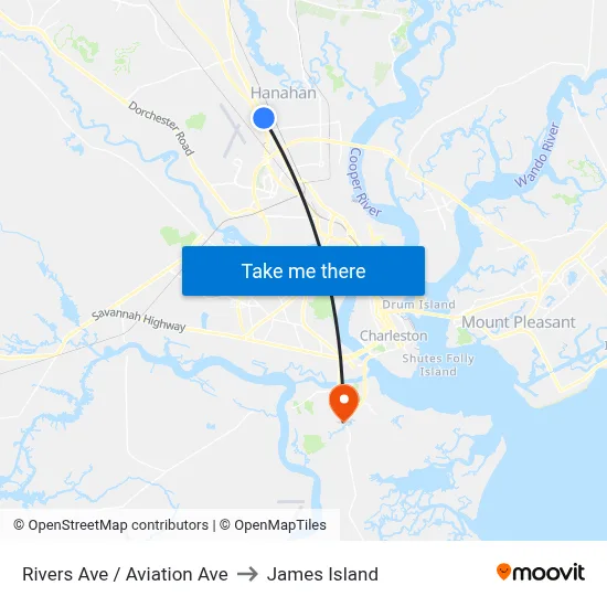 Rivers Ave / Aviation Ave to James Island map