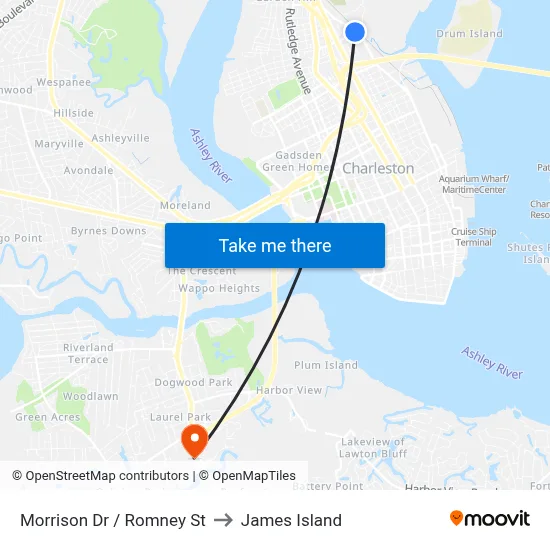 Morrison Dr / Romney St to James Island map