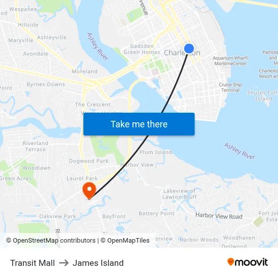 Transit Mall to James Island map