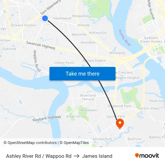 Ashley River Rd / Wappoo Rd to James Island map