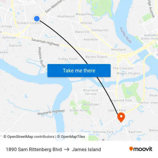 1890 Sam Rittenberg Blvd to James Island map