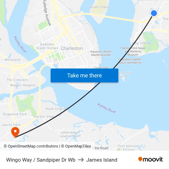 Wingo Way / Sandpiper Dr Wb to James Island map