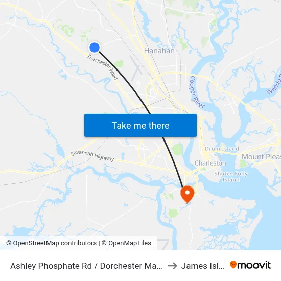 Ashley Phosphate Rd / Dorchester Manor Blvd to James Island map
