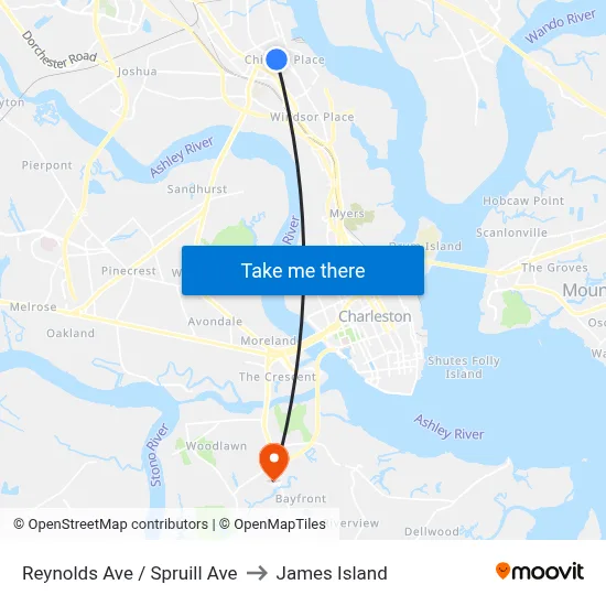Reynolds Ave / Spruill Ave to James Island map