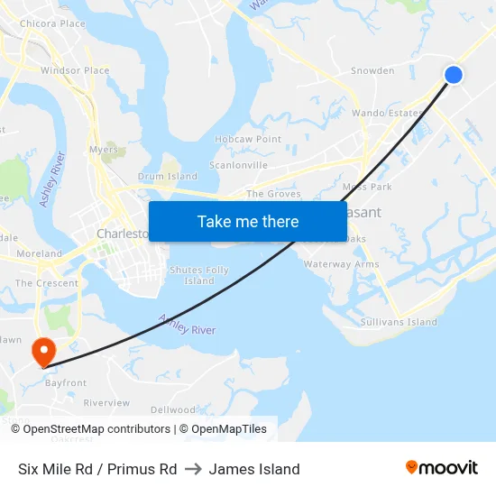 Six Mile Rd / Primus Rd to James Island map