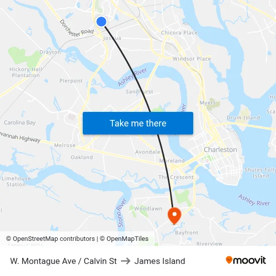 W. Montague Ave / Calvin St to James Island map