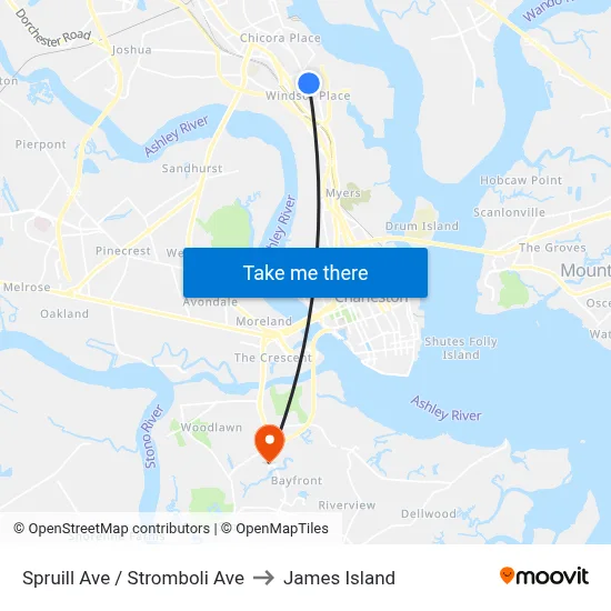 Spruill Ave / Stromboli Ave to James Island map