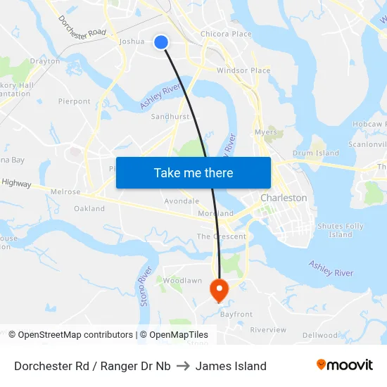 Dorchester Rd / Ranger Dr Nb to James Island map