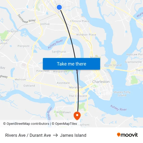 Rivers Ave / Durant Ave to James Island map