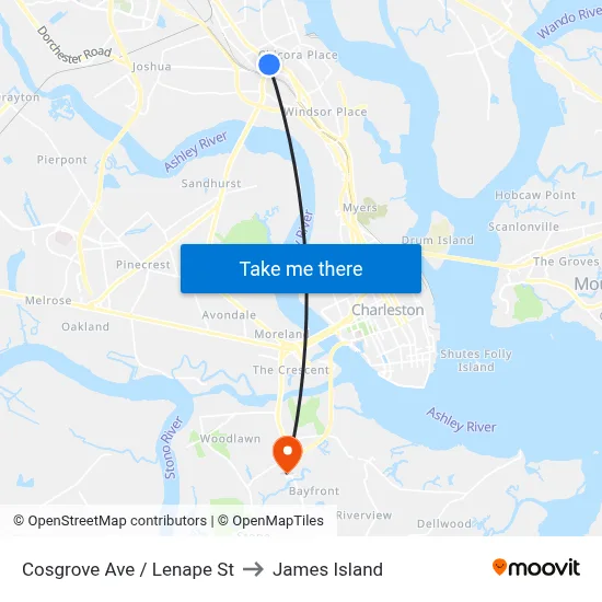 Cosgrove Ave / Lenape St to James Island map