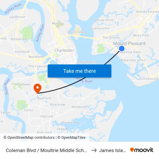 Coleman Blvd / Moultrie Middle School to James Island map