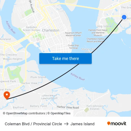 Coleman Blvd / Provincial Circle to James Island map
