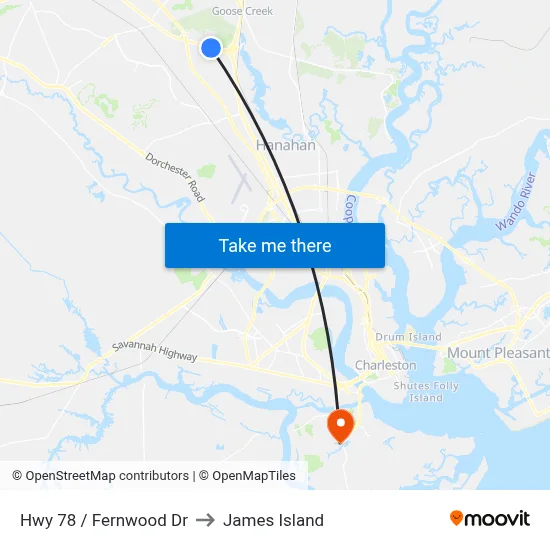 Hwy 78 / Fernwood Dr to James Island map