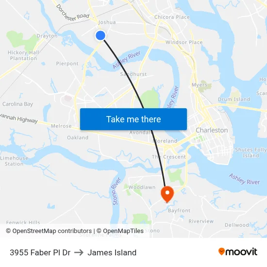3955 Faber Pl Dr to James Island map
