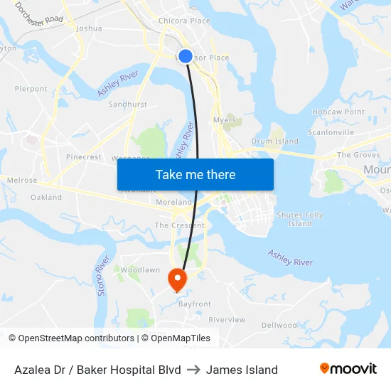 Azalea Dr / Baker Hospital Blvd to James Island map