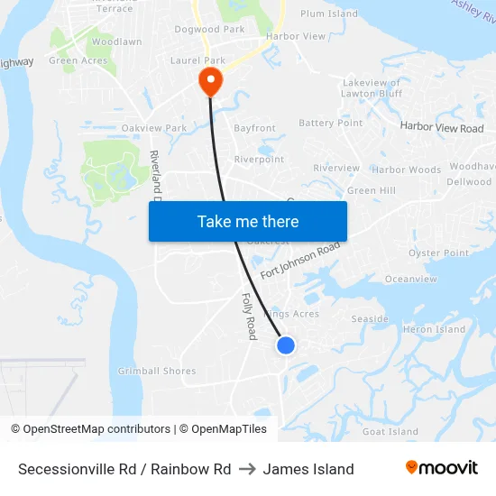 Secessionville Rd / Rainbow Rd to James Island map