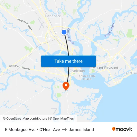 E Montague Ave / O'Hear Ave to James Island map