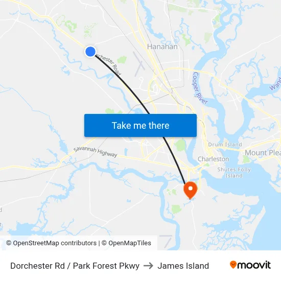 Dorchester Rd / Park Forest Pkwy to James Island map