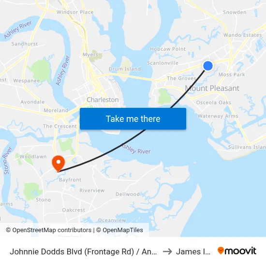 Johnnie Dodds Blvd (Frontage Rd) / Anna Knapp Blvd to James Island map