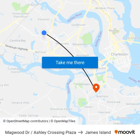 Magwood Dr / Ashley Crossing Plaza to James Island map
