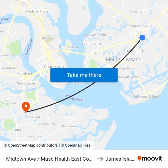 Midtown Ave / Musc Health East Cooper to James Island map