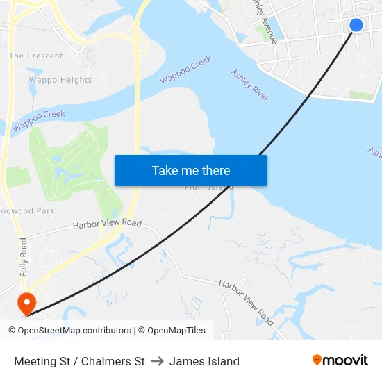 Meeting St / Chalmers St to James Island map