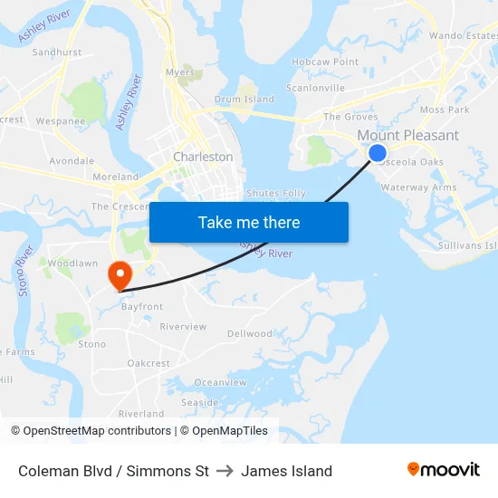 Coleman Blvd / Simmons St to James Island map