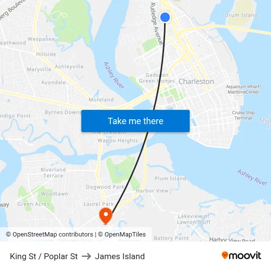 King St / Poplar St to James Island map