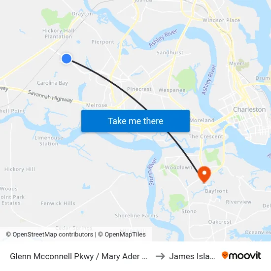 Glenn Mcconnell Pkwy / Mary Ader Ave to James Island map