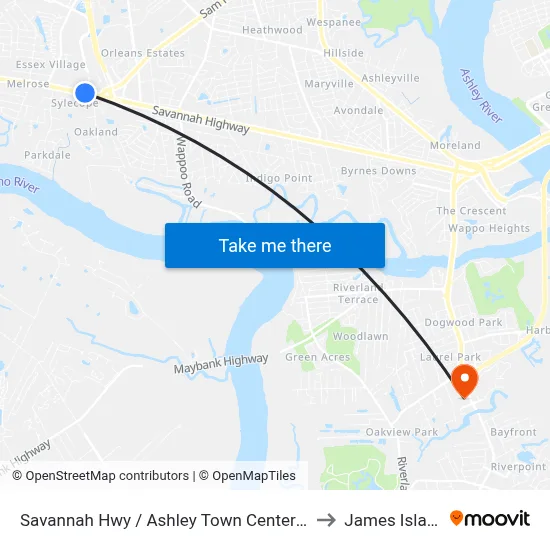 Savannah Hwy / Ashley Town Center Rd to James Island map
