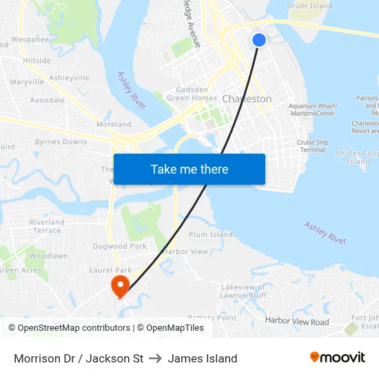 Morrison Dr / Jackson St to James Island map