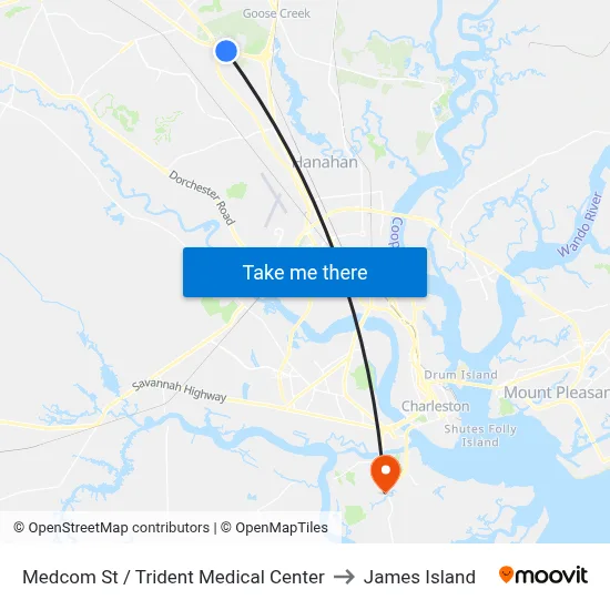 Medcom St / Trident Medical Center to James Island map