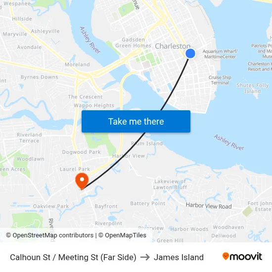 Calhoun St / Meeting St (Far Side) to James Island map
