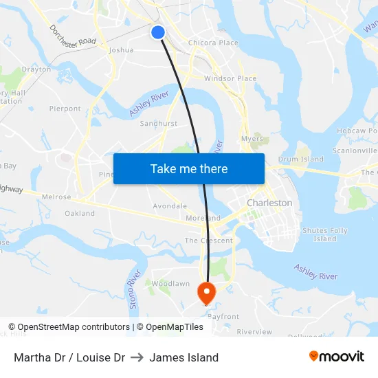 Martha Dr / Louise Dr to James Island map